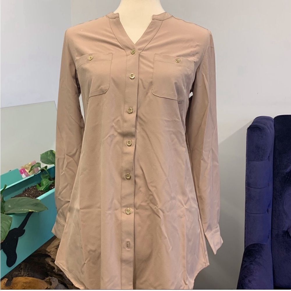 Denim & Co. Roll Tab Sleeve Button Front Soft Utility Tunic